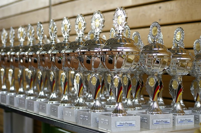 DM_OlbernhauSonntagSiegerehrung001.jpg - Belohnt wurden alle Platzierten mit diesen Pokalen.